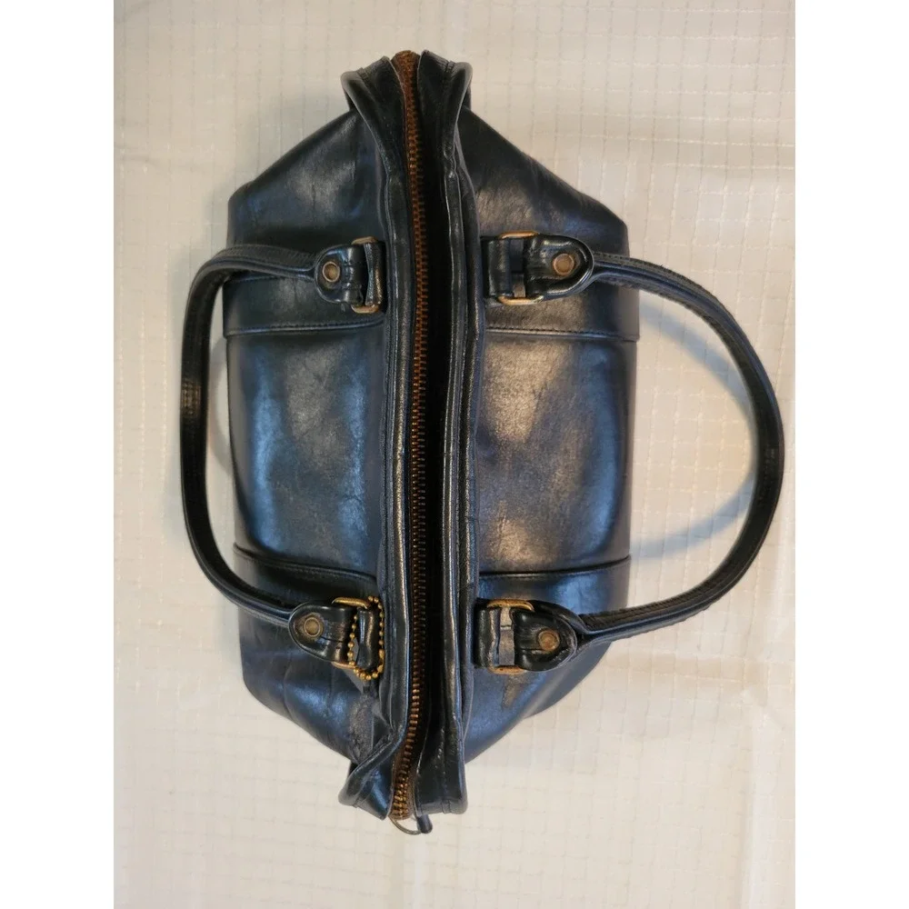 Vintage Coach Black Leather Satchel Handbag Doctor Bag Brass Hardware